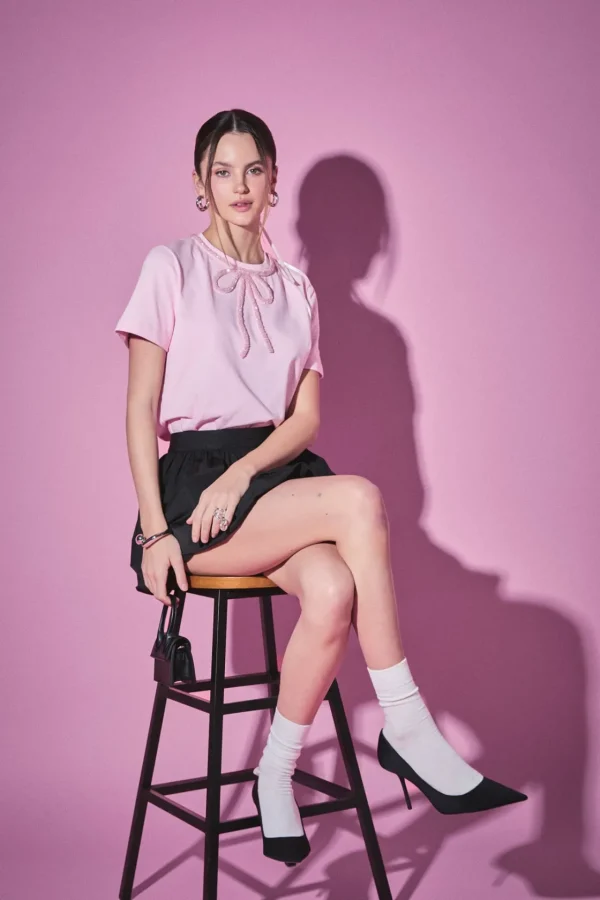 ENGLISH FACTORY Tops*- Annabelle Beaded Bow Tee