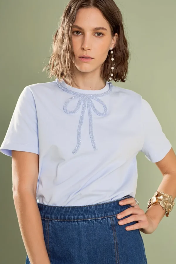 ENGLISH FACTORY Tops*- Annabelle Beaded Bow Tee