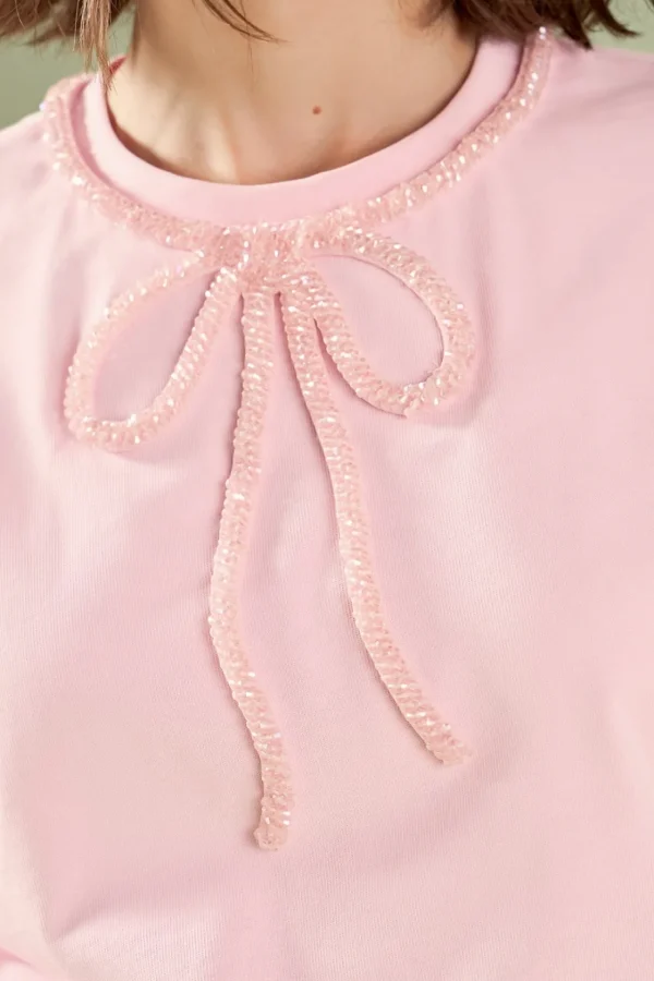 ENGLISH FACTORY Tops*- Annabelle Beaded Bow Tee