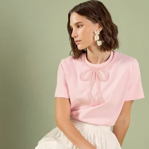 ENGLISH FACTORY Tops*- Annabelle Beaded Bow Tee