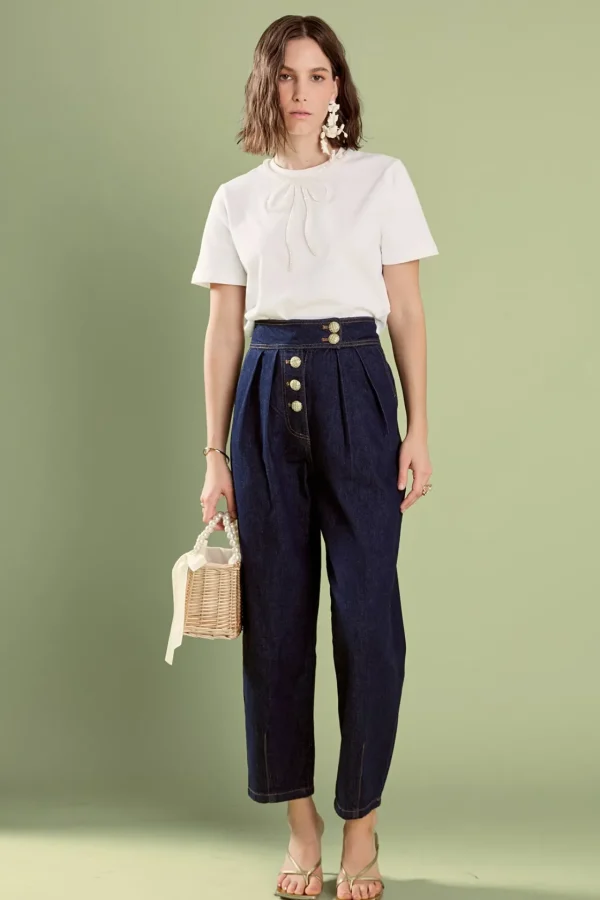 ENGLISH FACTORY Tops*- Annabelle Beaded Bow Tee