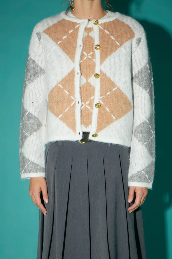 ENGLISH FACTORY Sweaters & Knits | Matching Sets*- Argyle Cardigan WHITE