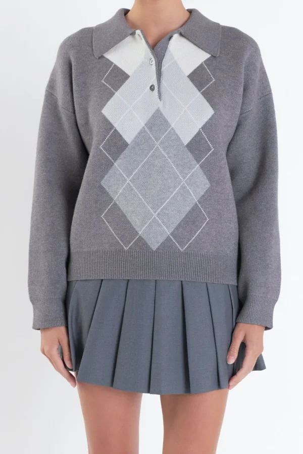 ENGLISH FACTORY Sweaters & Knits*- Argyle Knit Sweater GREY
