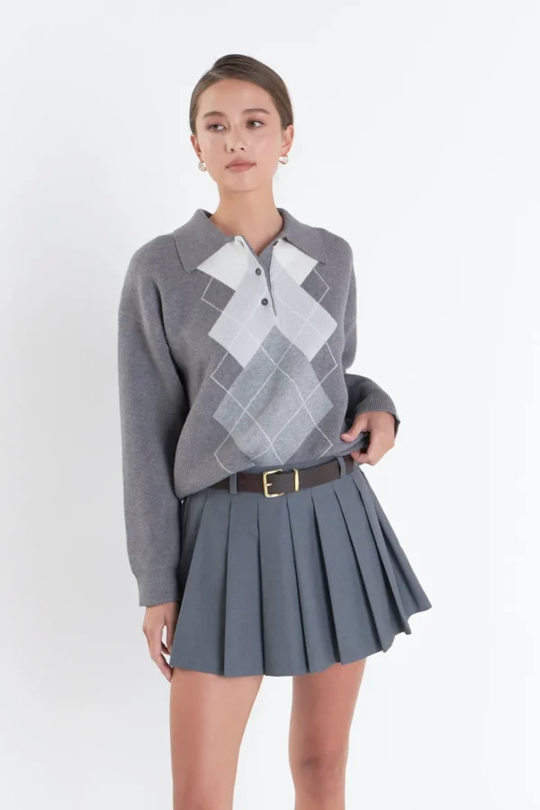 ENGLISH FACTORY Sweaters & Knits*- Argyle Knit Sweater GREY