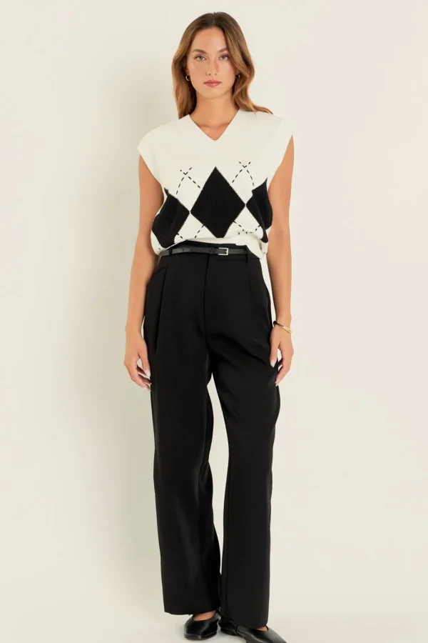 ENGLISH FACTORY Tops*- Argyle Knit V-Neck Vest
