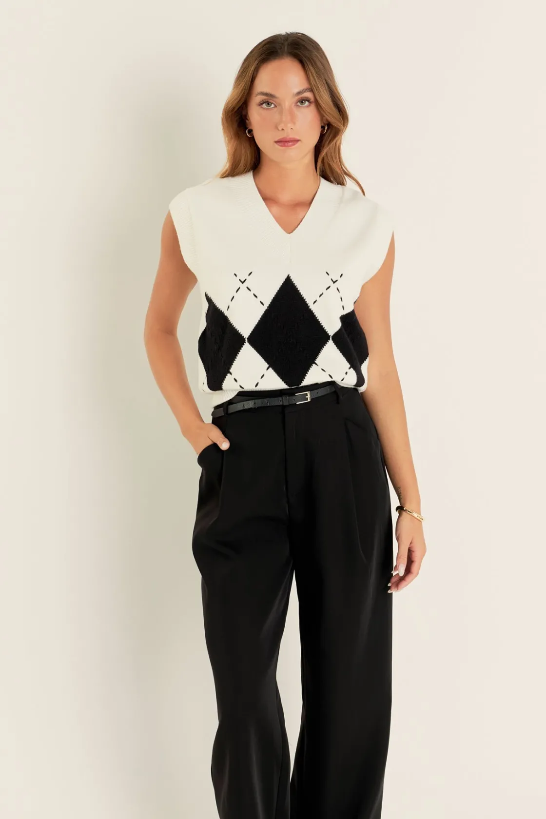 english_factory__argyle_k_8.webp ENGLISH FACTORY Tops*- Argyle Knit V-Neck Vest