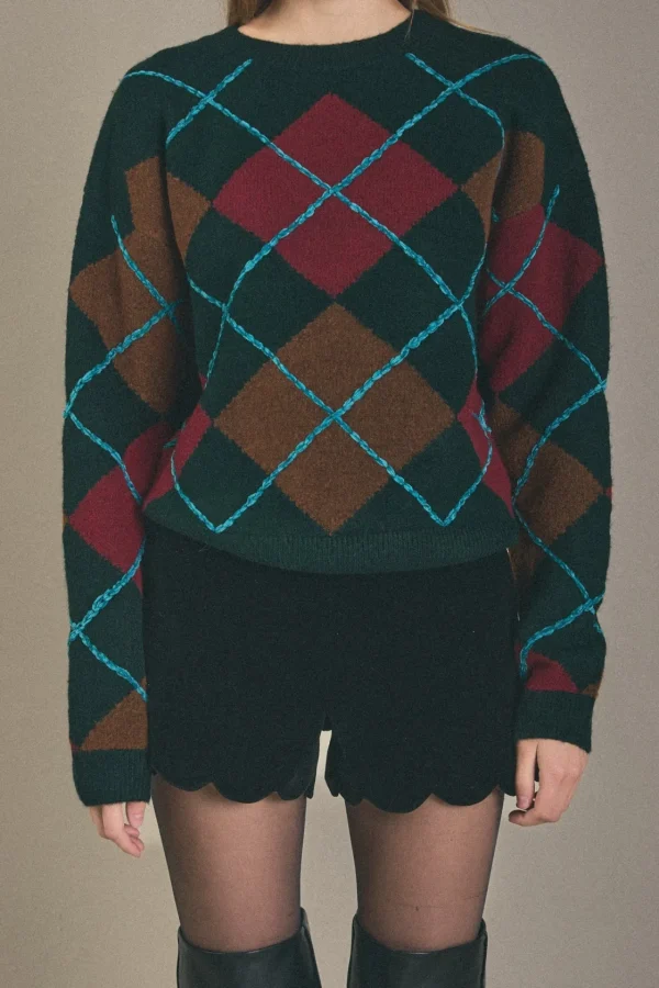 ENGLISH FACTORY Sweaters & Knits | Tops*- Argyle Sweater DARKGREENMULTI
