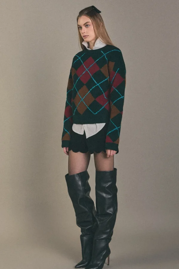 ENGLISH FACTORY Sweaters & Knits | Tops*- Argyle Sweater DARKGREENMULTI