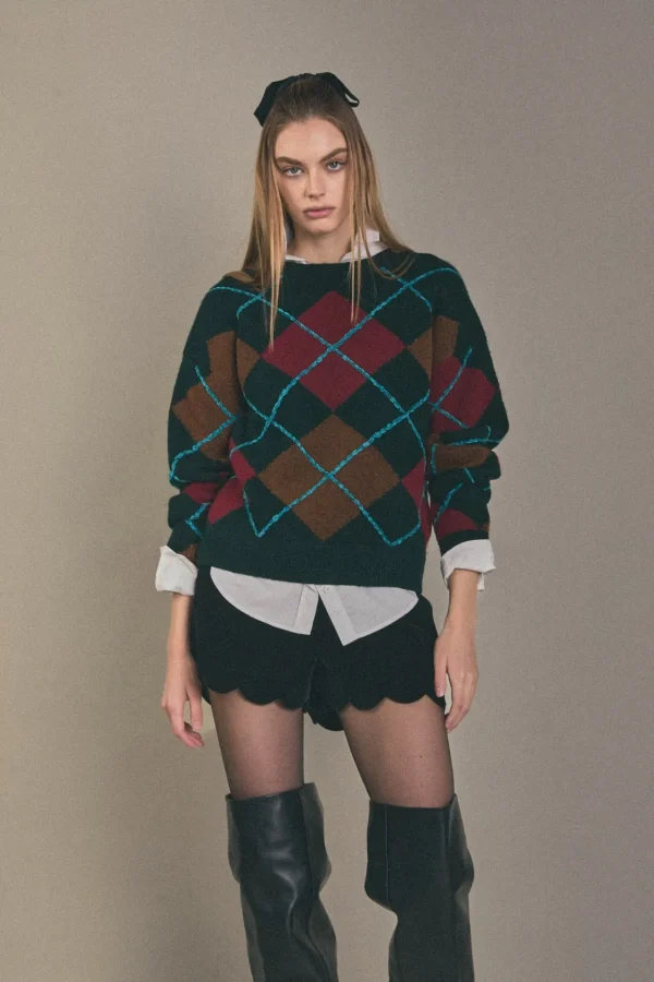 ENGLISH FACTORY Sweaters & Knits | Tops*- Argyle Sweater DARKGREENMULTI