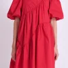 ENGLISH FACTORY Puff Sleeve | Tops*- Asymmetric Poplin Tiered Dress