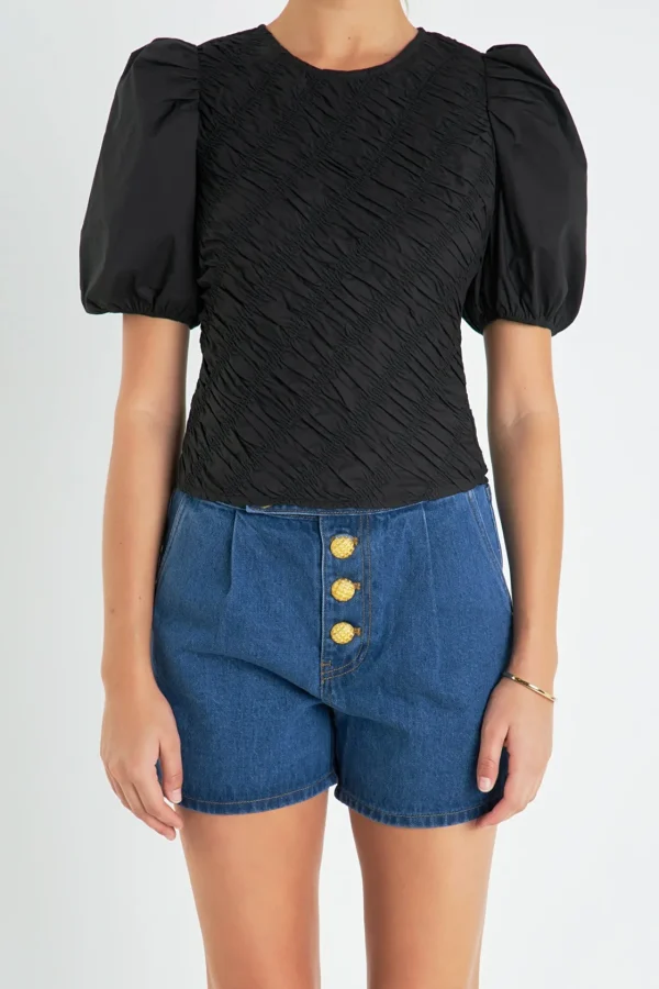 ENGLISH FACTORY Tops*- Asymmetrical Smocked Top