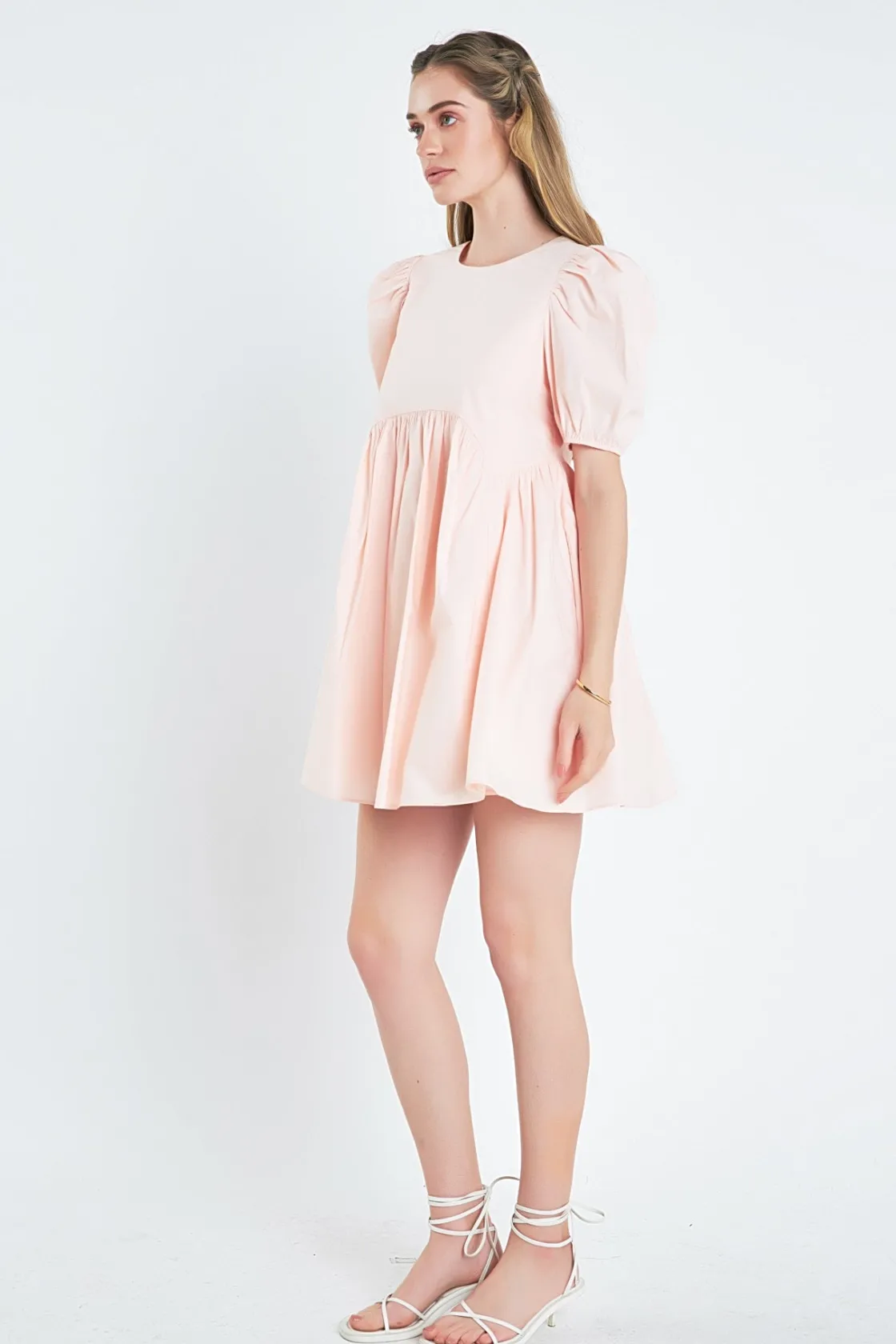 english_factory__asymmetr_1-2.webp ENGLISH FACTORY Puff Sleeve | Tops*- Asymmetrical Babydoll Mini with Back Spaghetti Ties LIGHTPINK