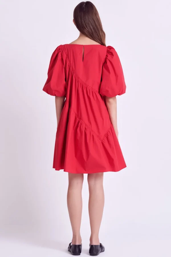 ENGLISH FACTORY Puff Sleeve | Tops*- Asymmetric Poplin Tiered Dress