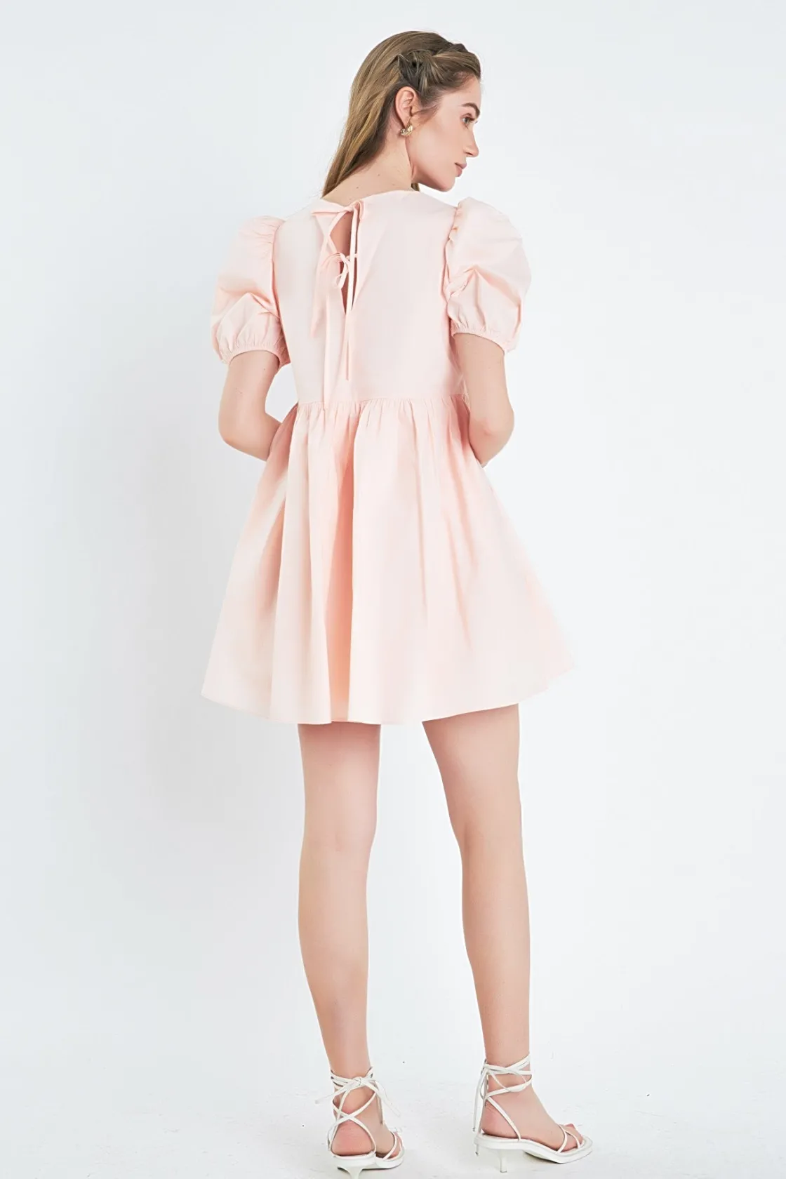 english_factory__asymmetr_2-2.webp ENGLISH FACTORY Puff Sleeve | Tops*- Asymmetrical Babydoll Mini with Back Spaghetti Ties LIGHTPINK