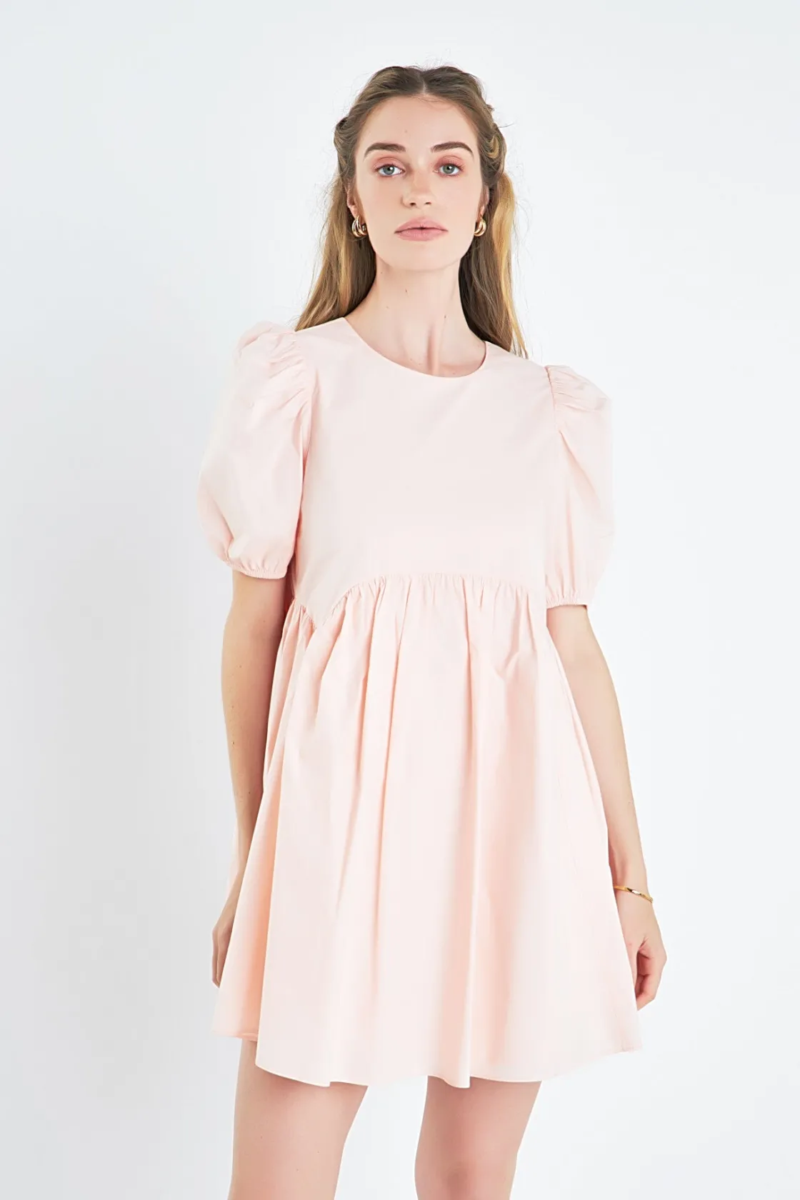 english_factory__asymmetr_3-2.webp ENGLISH FACTORY Puff Sleeve | Tops*- Asymmetrical Babydoll Mini with Back Spaghetti Ties LIGHTPINK