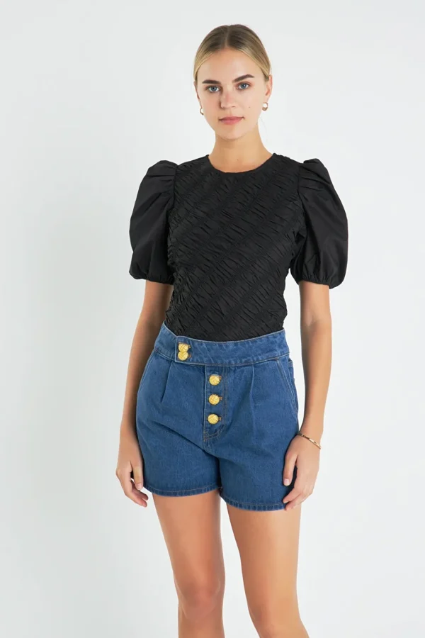 ENGLISH FACTORY Tops*- Asymmetrical Smocked Top
