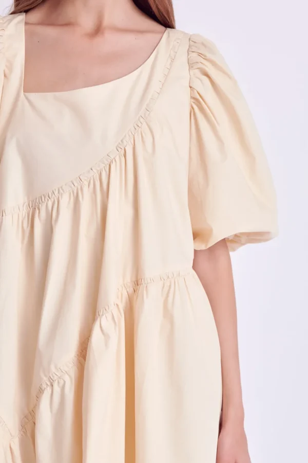 ENGLISH FACTORY Puff Sleeve | Tops*- Asymmetric Poplin Tiered Dress