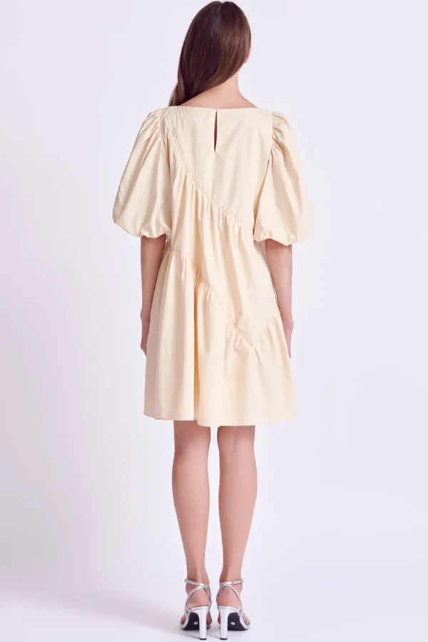 ENGLISH FACTORY Puff Sleeve | Tops*- Asymmetric Poplin Tiered Dress