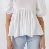 ENGLISH FACTORY Tops*- Baby Doll Top with Back Spaghetti Tie WHITE
