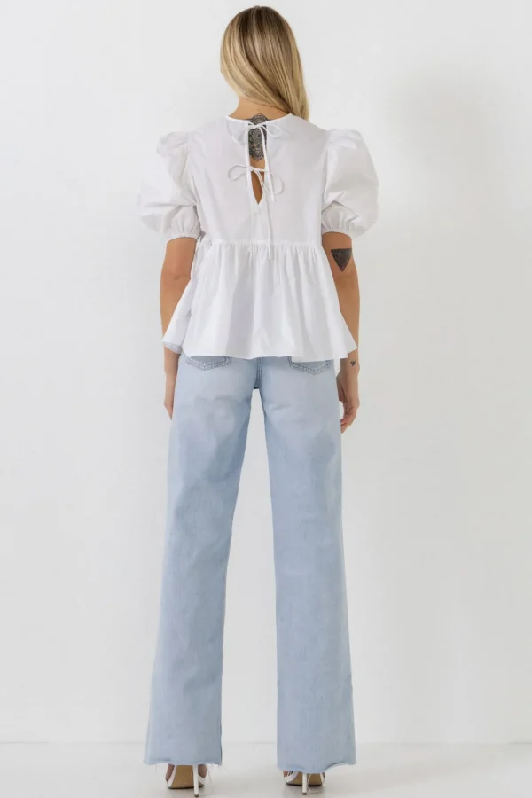 ENGLISH FACTORY Tops*- Baby Doll Top with Back Spaghetti Tie WHITE
