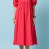 ENGLISH FACTORY Puff Sleeve | Tops*- Back Bow Detail Midi Dress RED
