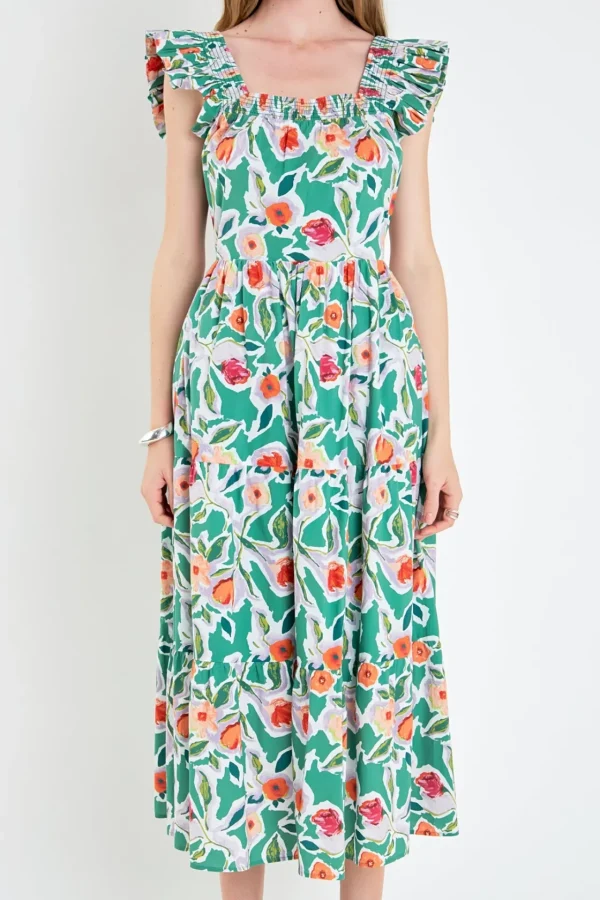 ENGLISH FACTORY Floral Dresses | Tops*- Back Bow Floral Midi Dress MULTI