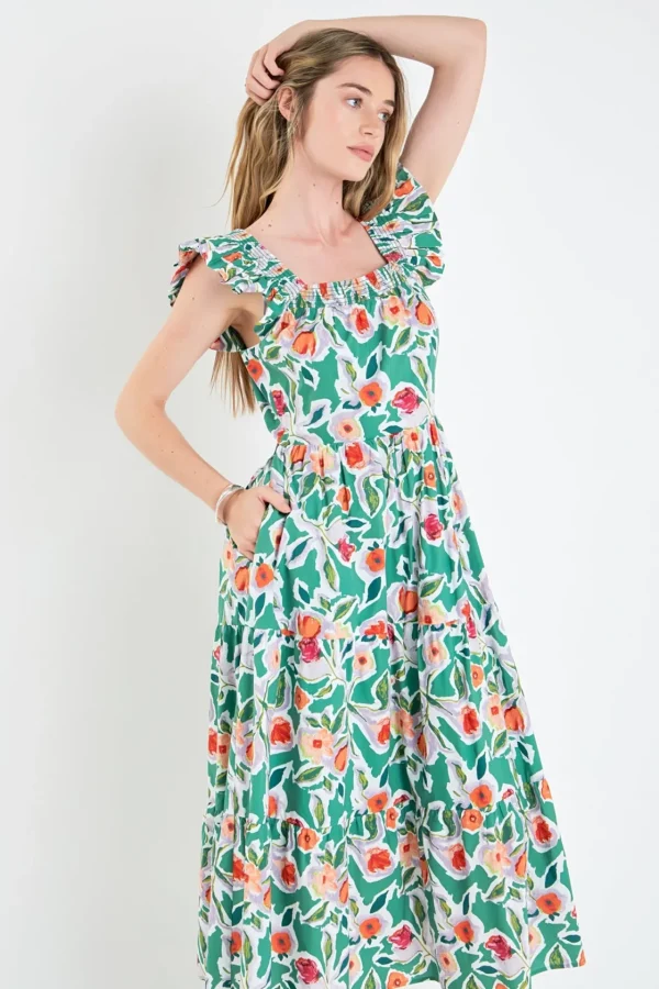 ENGLISH FACTORY Floral Dresses | Tops*- Back Bow Floral Midi Dress MULTI