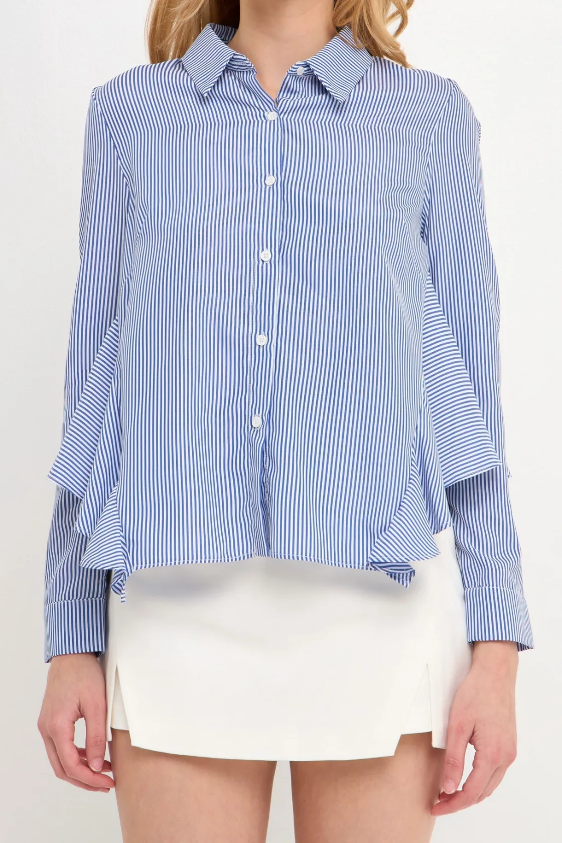 english_factory__back_fla_0.webp ENGLISH FACTORY Shirts & Blouses | Tops*- Back Flared Stripe Shirt MARINABLUE