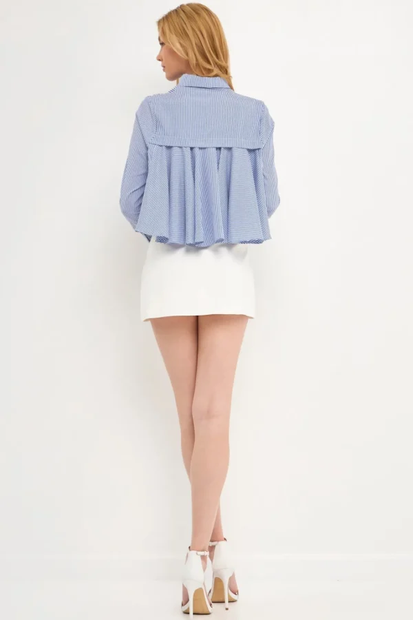 ENGLISH FACTORY Shirts & Blouses | Tops*- Back Flared Stripe Shirt MARINABLUE