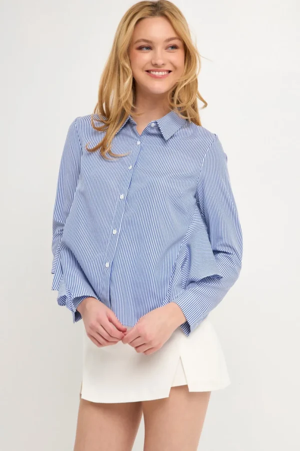 ENGLISH FACTORY Shirts & Blouses | Tops*- Back Flared Stripe Shirt MARINABLUE