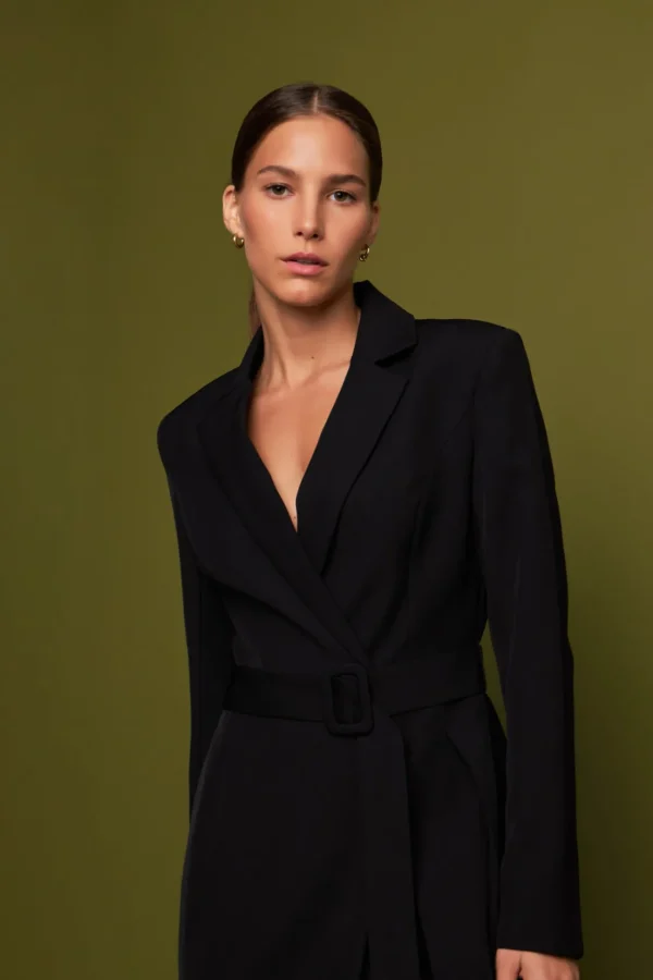 ENGLISH FACTORY Blazers*- Back Pleated Blazer Romper BLACK