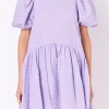 ENGLISH FACTORY Puff Sleeve | Tops*- Back Tie Jacquard Puff Dress LAVENDER