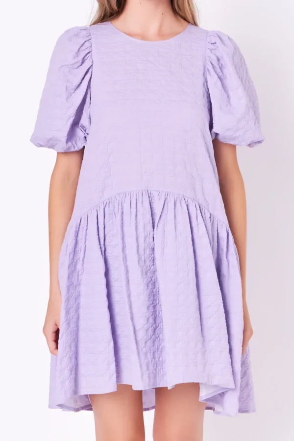 ENGLISH FACTORY Puff Sleeve | Tops*- Back Tie Jacquard Puff Dress LAVENDER