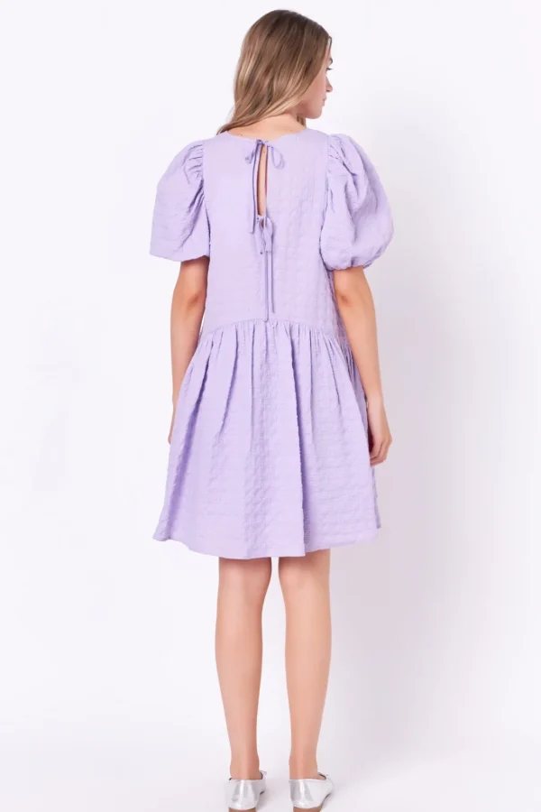 ENGLISH FACTORY Puff Sleeve | Tops*- Back Tie Jacquard Puff Dress LAVENDER