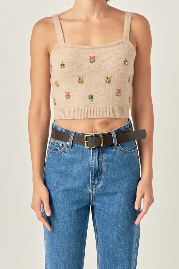 ENGLISH FACTORY Sweaters & Knits*- Beaded Detail Knit Tank Top BEIGE