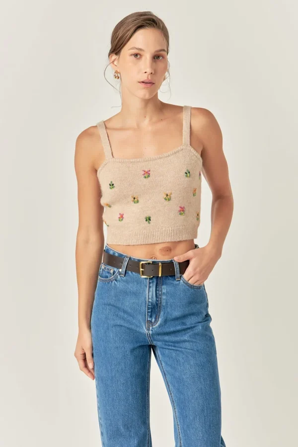 ENGLISH FACTORY Sweaters & Knits*- Beaded Detail Knit Tank Top BEIGE