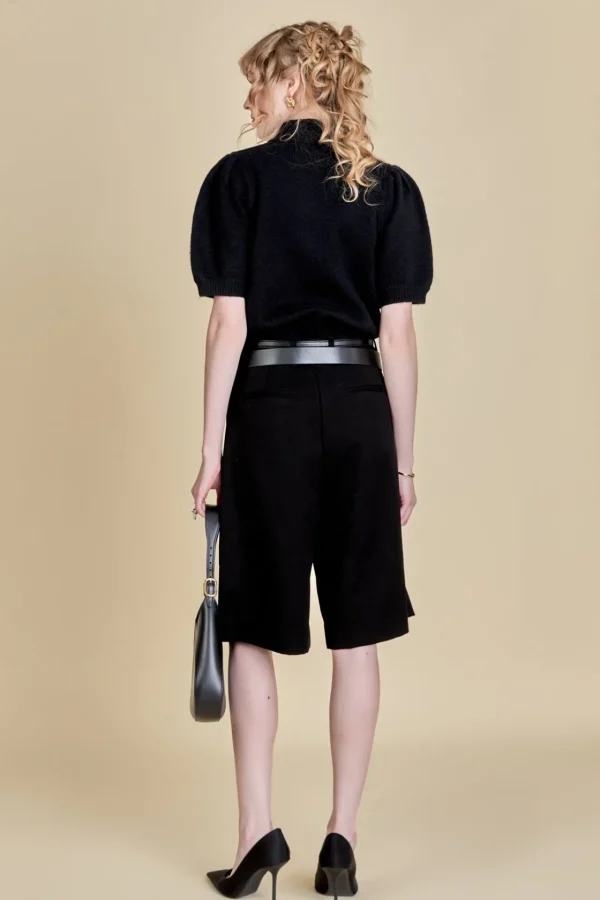 ENGLISH FACTORY Tops*- Beaded Heart Puff Sleeve Knit BLACK