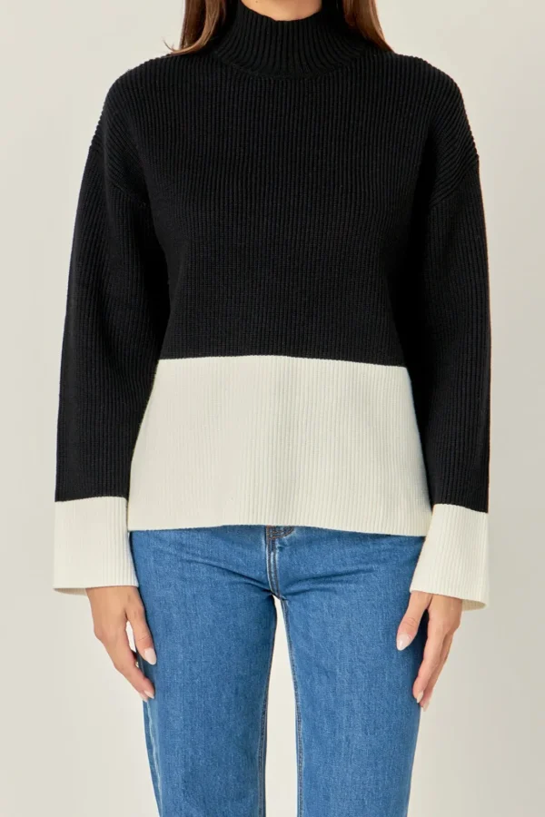 ENGLISH FACTORY Sweaters & Knits | Tops*- Bicolor High Collar Sweater BLACK/IVORY