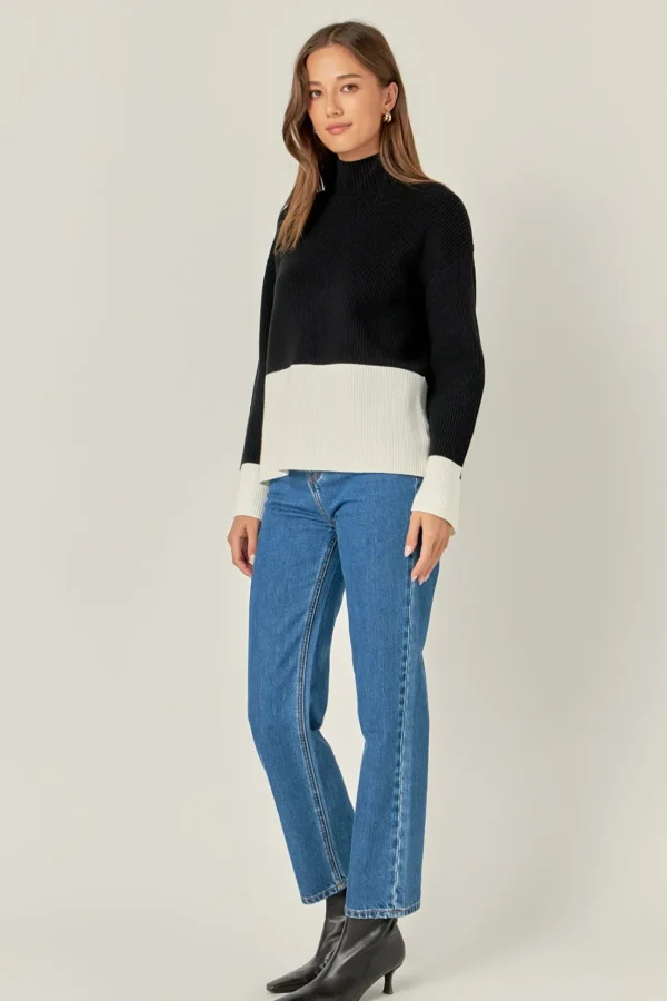 ENGLISH FACTORY Sweaters & Knits | Tops*- Bicolor High Collar Sweater BLACK/IVORY
