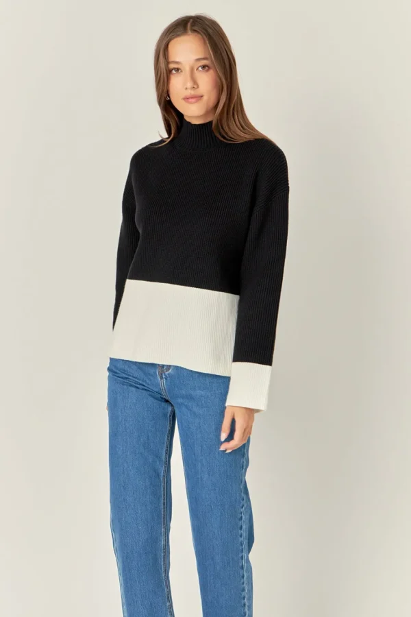 ENGLISH FACTORY Sweaters & Knits | Tops*- Bicolor High Collar Sweater BLACK/IVORY