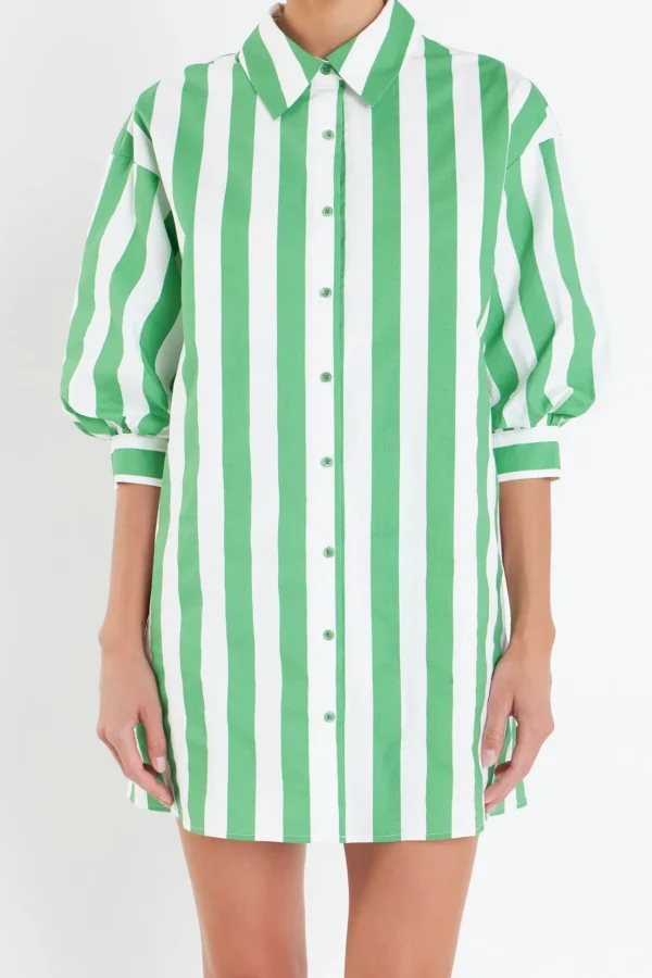 ENGLISH FACTORY Tops*- Big Stripe Shirt Dress GREENSTRIPE
