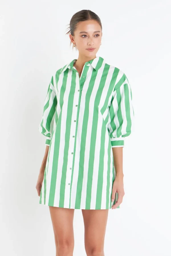 ENGLISH FACTORY Tops*- Big Stripe Shirt Dress GREENSTRIPE