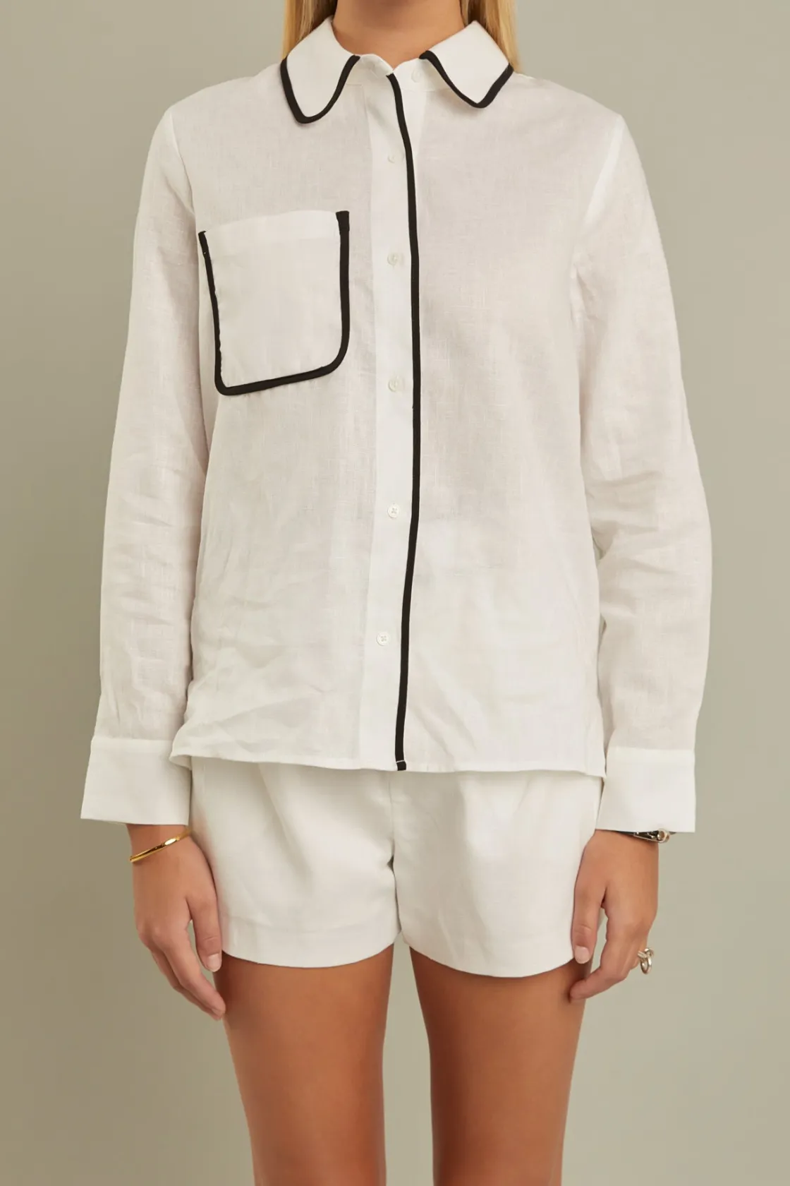 english_factory__binding__0.webp ENGLISH FACTORY Matching Sets | Shirts & Blouses*- Binding Linen Shirt WHITE