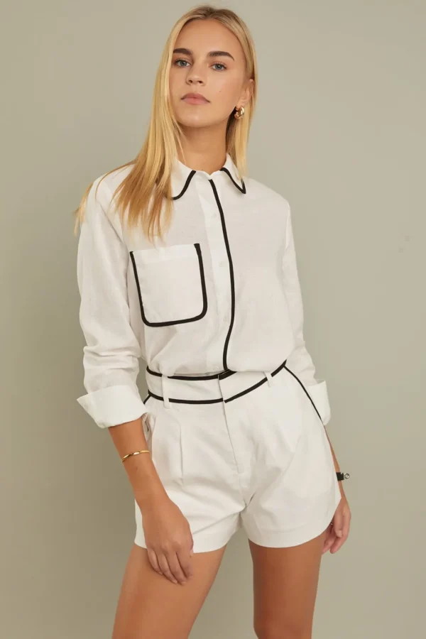 ENGLISH FACTORY Matching Sets | Shirts & Blouses*- Binding Linen Shirt WHITE