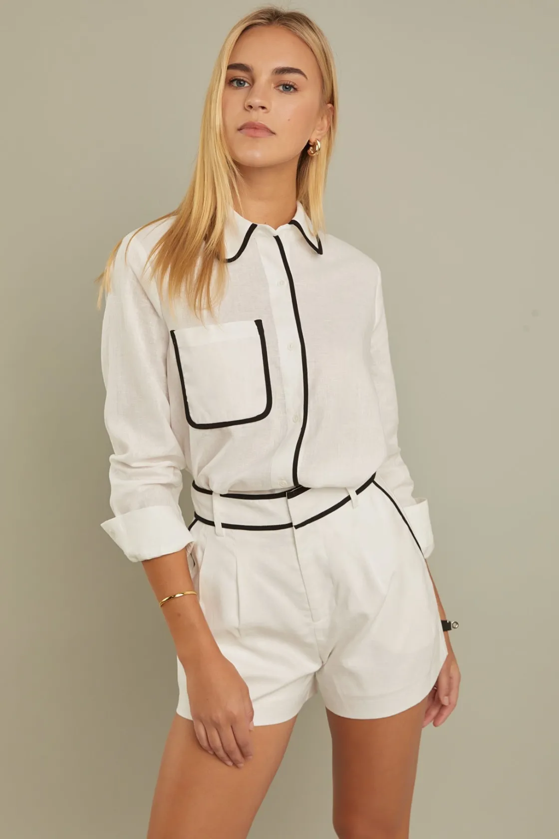 english_factory__binding__3.webp ENGLISH FACTORY Matching Sets | Shirts & Blouses*- Binding Linen Shirt WHITE