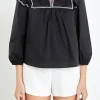 ENGLISH FACTORY Tops*- Black & White Contrast Embroidery Top BLACK/WHITE