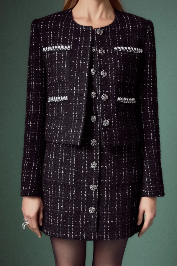 ENGLISH FACTORY Jackets & Coats | Tops*- and White Tweed Jacket BLACK