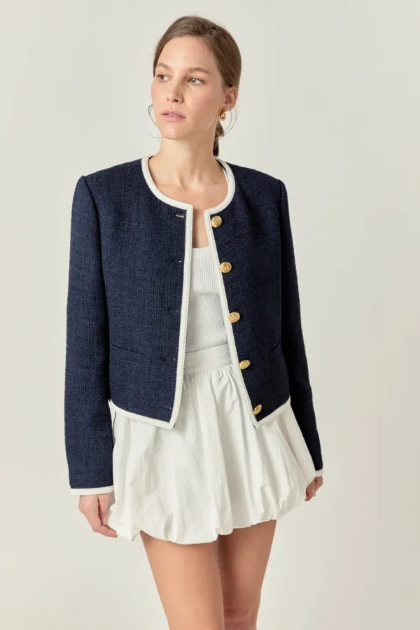ENGLISH FACTORY Jackets & Coats | Tops*- Blair Tweed Jacket NAVY