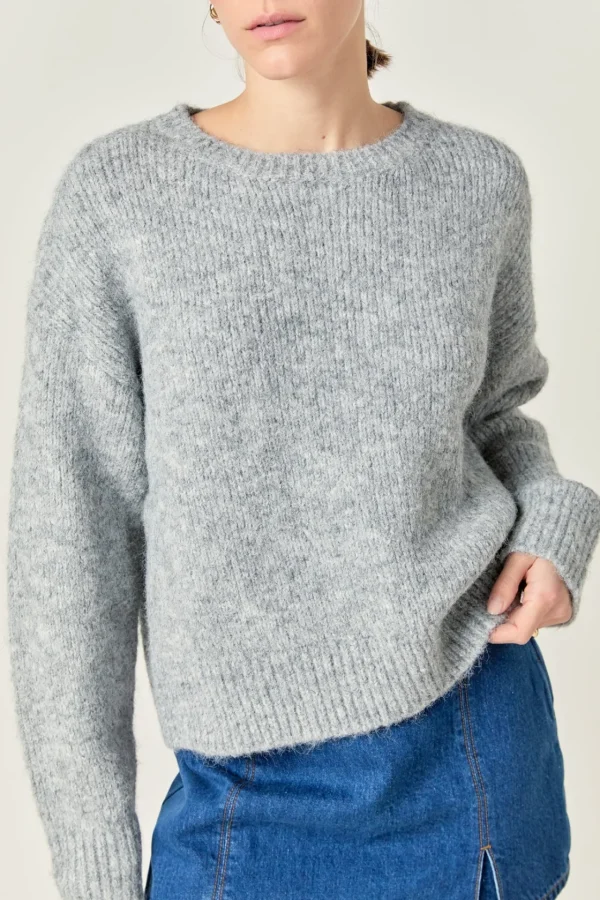 ENGLISH FACTORY Sweaters & Knits | Tops*- Blend Cropped Fuzzy Sweater GREY