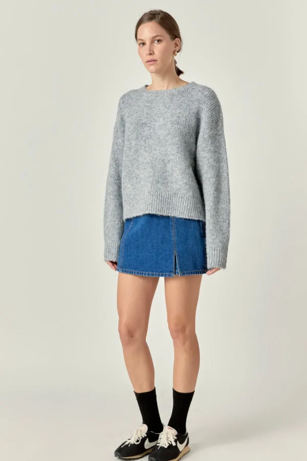ENGLISH FACTORY Sweaters & Knits | Tops*- Blend Cropped Fuzzy Sweater GREY